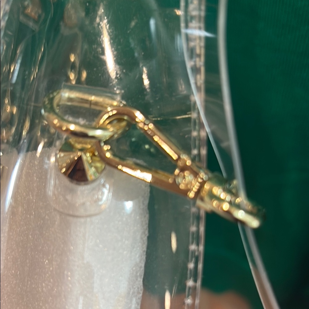 Clear & White Crossbody Bag with Gold Chain Accents Stadium Approved Purse - Picture 3 of 8